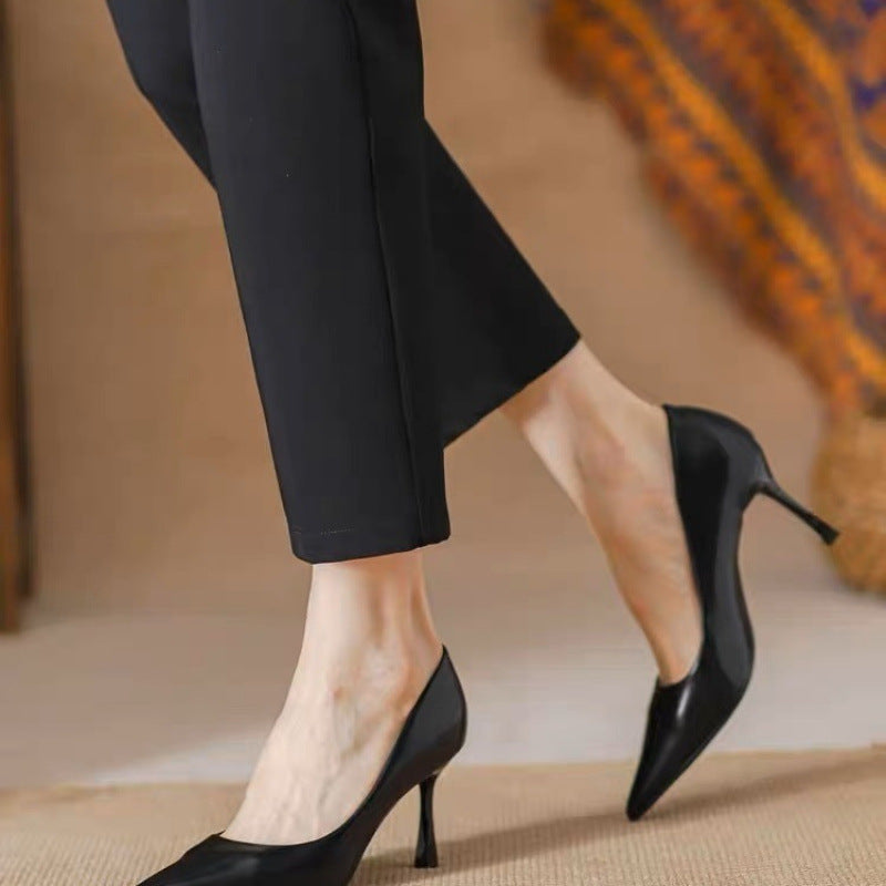 Women's Black High Stiletto Soft Pointed French Style Women's Shoes