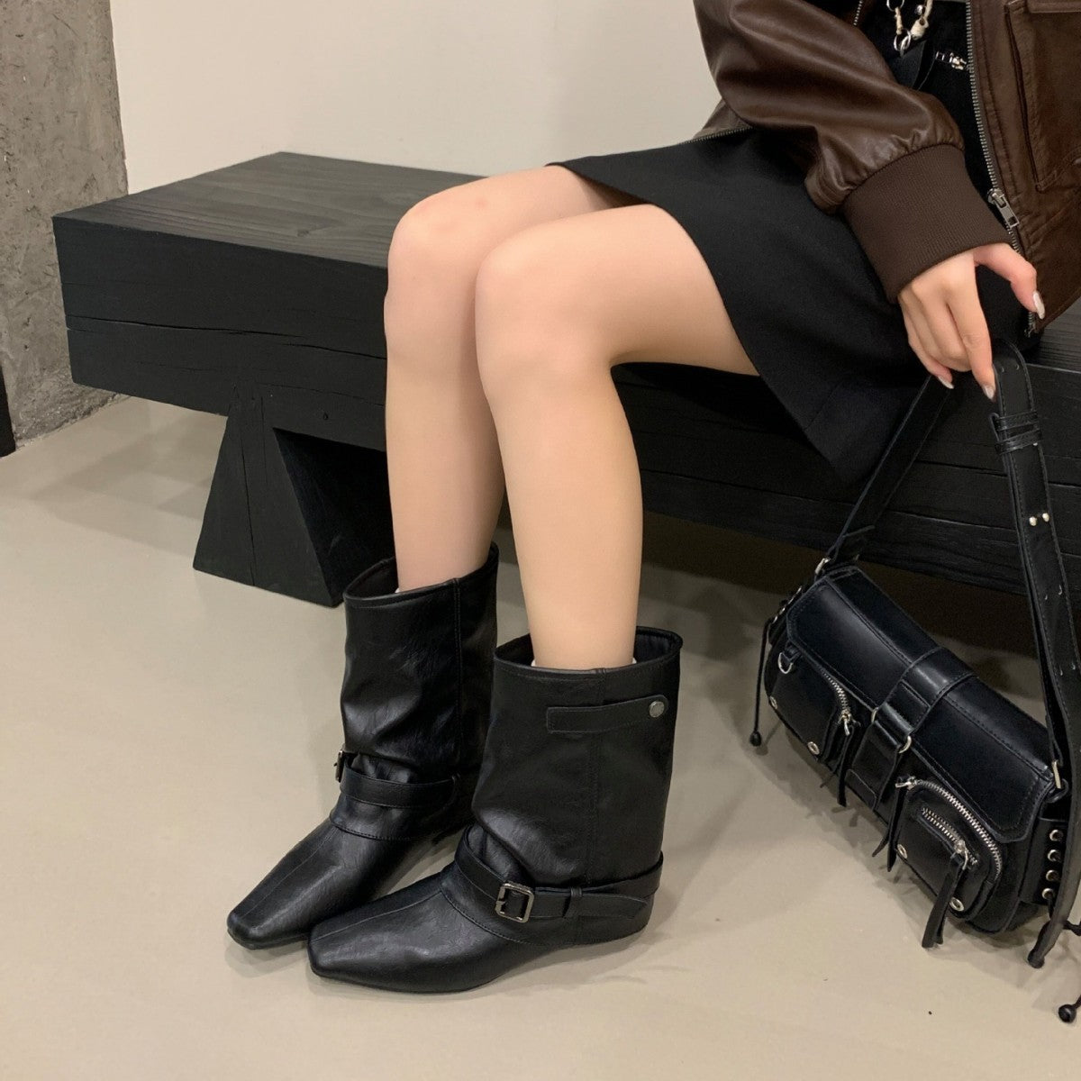 Tax-free Vintage Suede Khaki Bootie Female French Autumn Boots