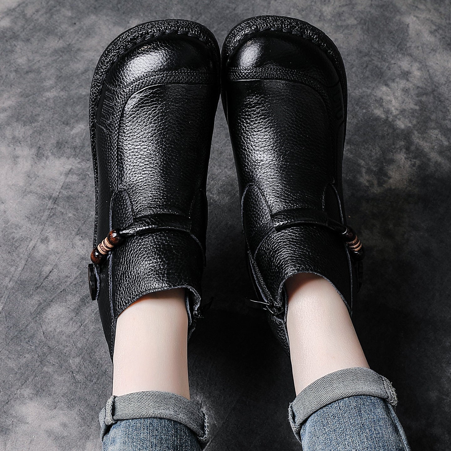 Women's Retro Ethnic Style Booties Beef Tendon Soft Bottom Fat Feet Women's Leather Boots