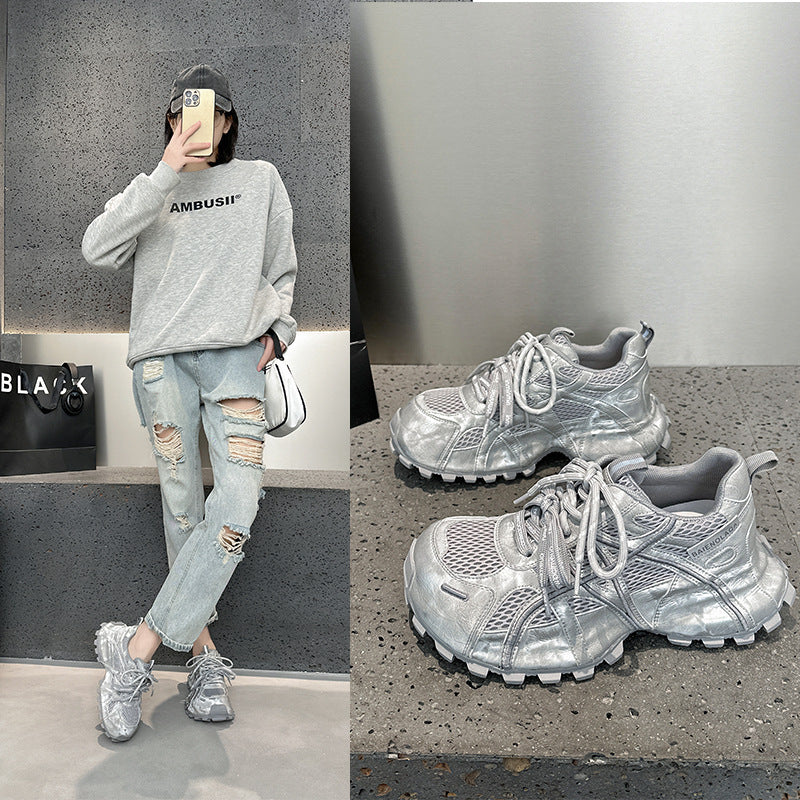 Women's Platform Dad Spring Double Shoelace Breathable Mesh Versatile Women's Sports Shoes