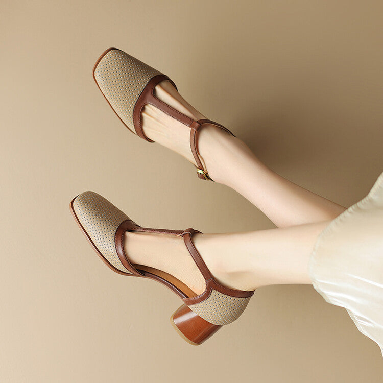 Women's Closed Toe French Style Retro Color High Heeled Sandals