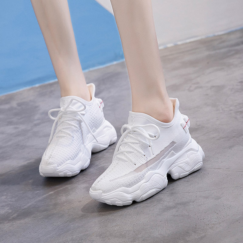 Women's Bottom Cutout Sky Firm Stitching White Black Angel Height Casual Shoes