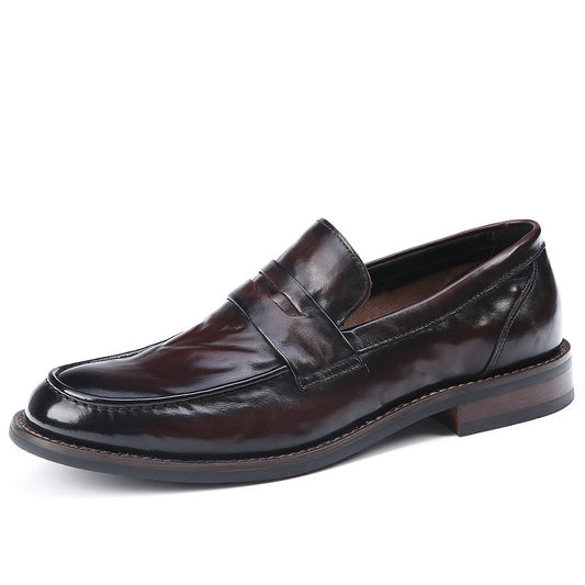 Men's Washed Antique Finish Fashion Black Comfortable Men's Business Leather Shoes