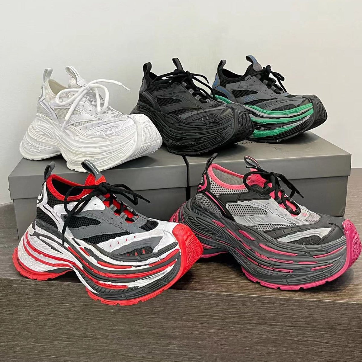 Women's & Men's Dad Distressed Mesh Color Matching Thick Bottom Heightened Women's Sports Shoes