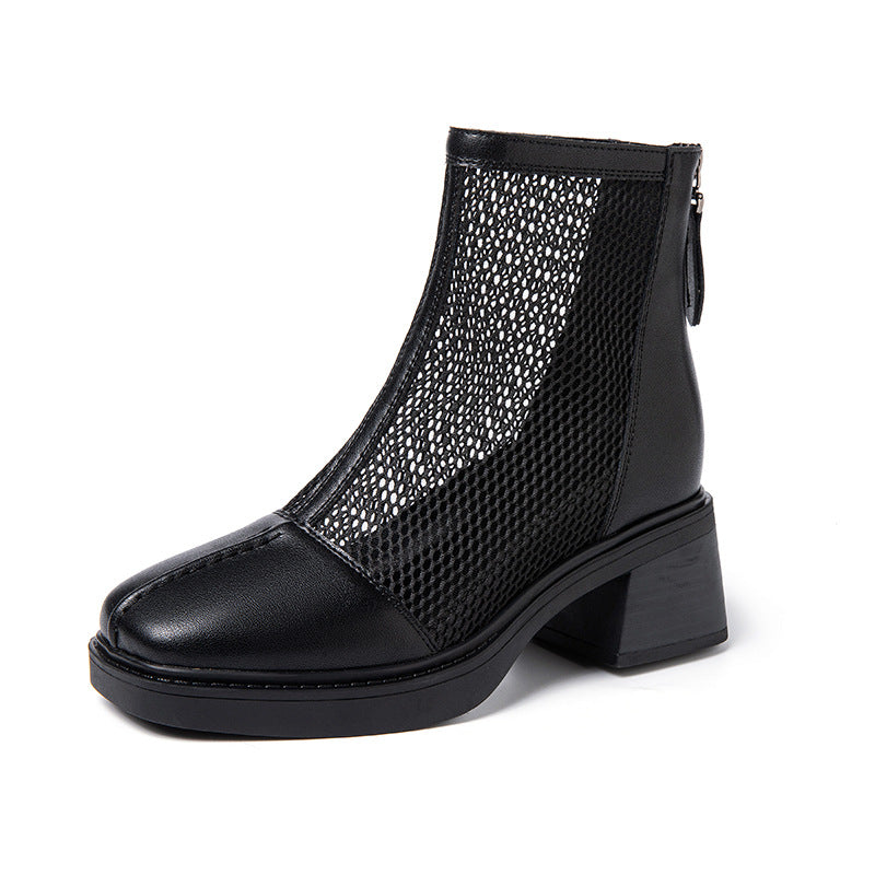Women's Height Increasing Insole Small Hollow Mesh Surface Martin Breathable Women's Leather Boots