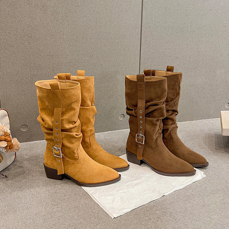 Women's Pointed Khaki Pile Style Waste Soil Wind Boots