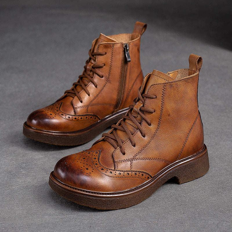 Women's Fashionable Side Zipper Hand-rub Color First Boots