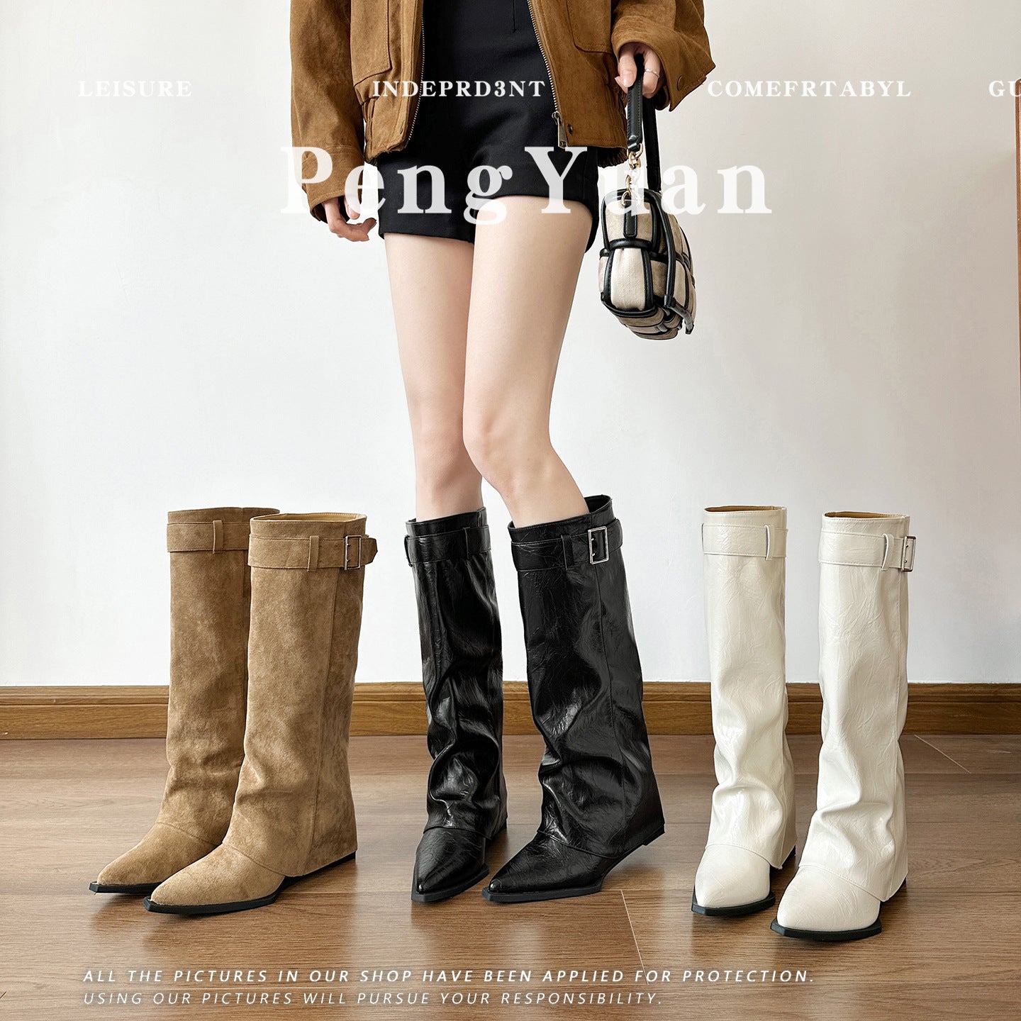 Women's Wedge High Pointed Toe Suede Pile Style Boots