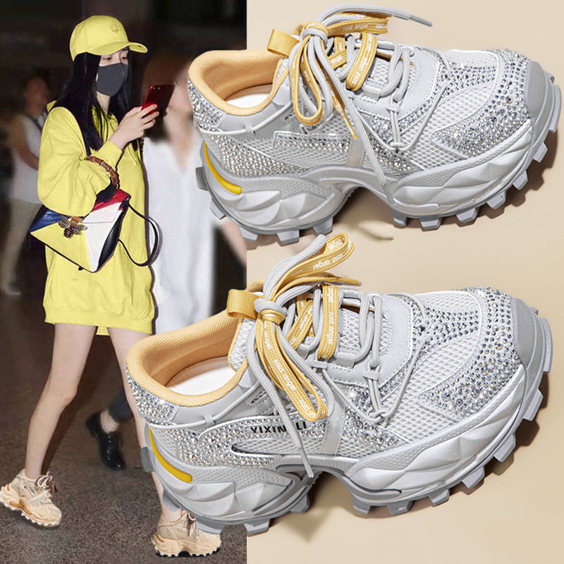 Women's Platform Rhinestone Fashion Small Clunky Elevator Wild Women's Casual Shoes