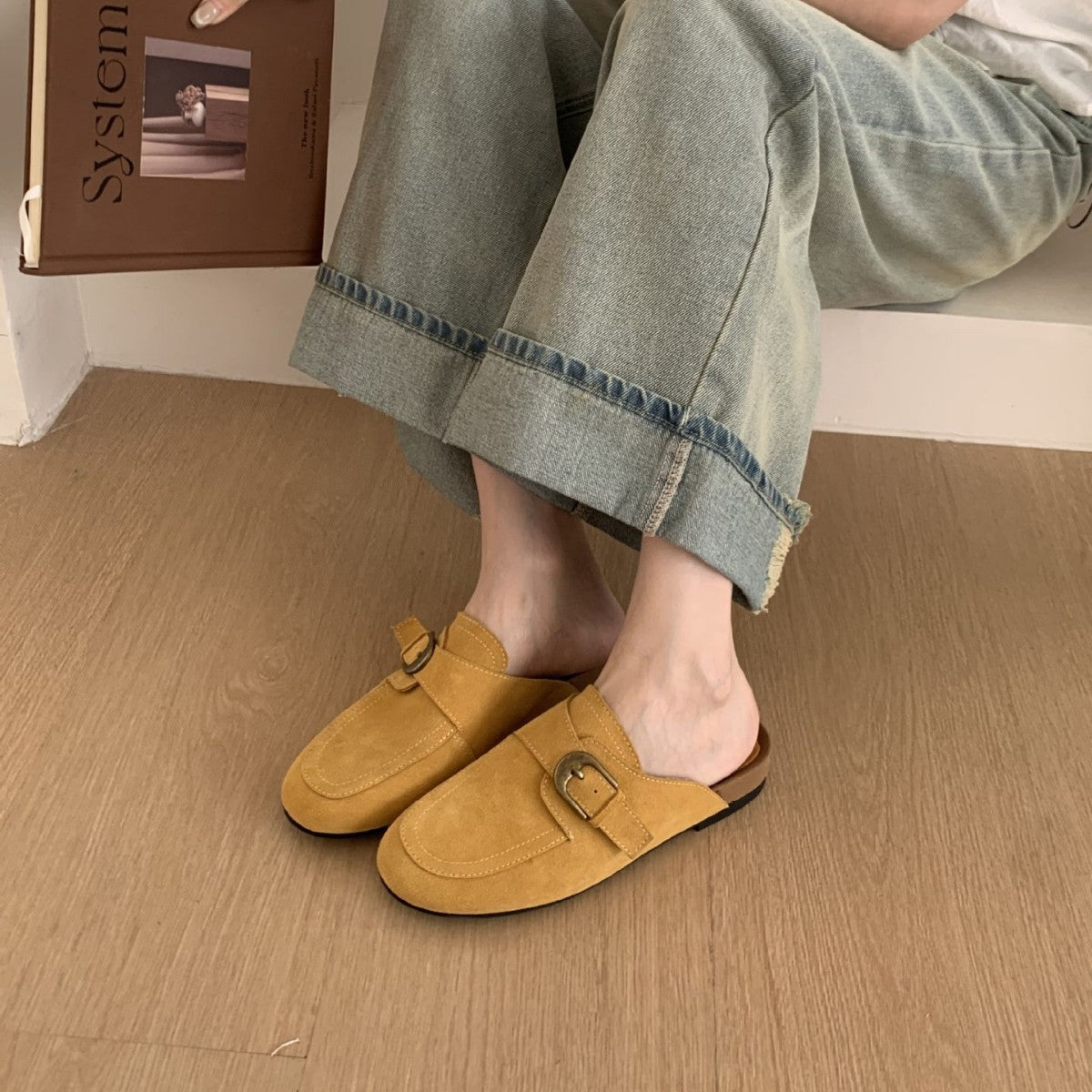 Retro Frosted Closed Toe Half Spring Slip-on Women's Casual Shoes