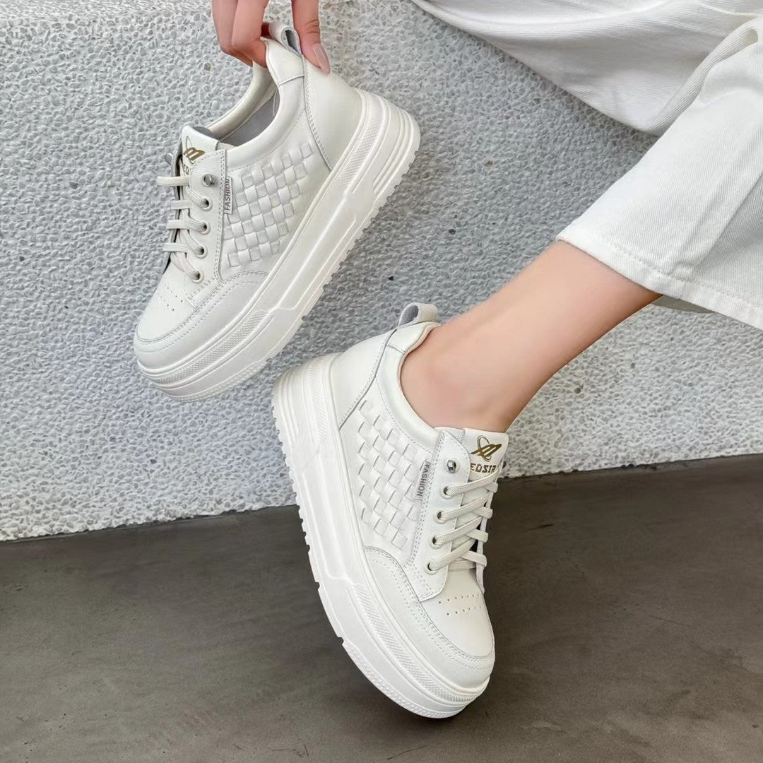 Women's Hand-woven Chessboard Plaid Muffin Platform Trendy Korean Women's Board Shoes