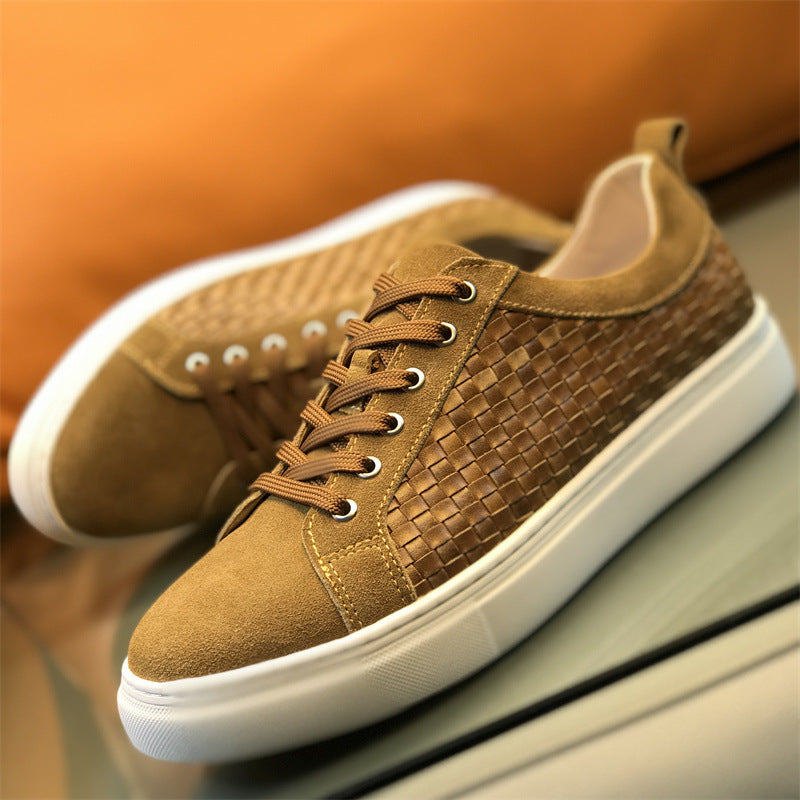 Men's Genuine Braided First Layer Cowhide Board Sneakers