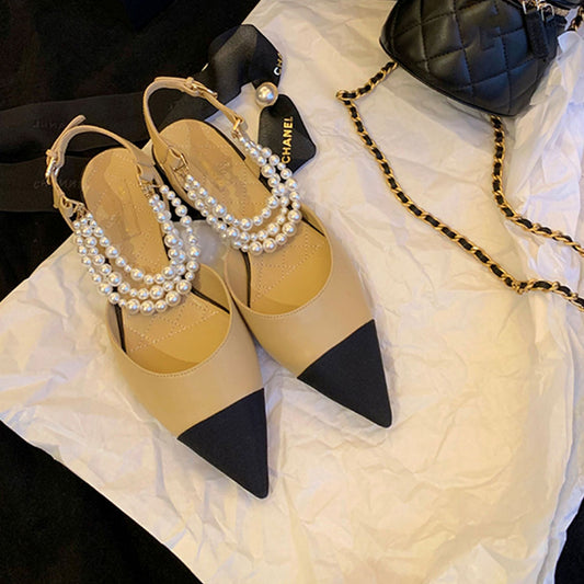Women's Chain Color Matching Small Chunky Buckle Pointed Women's Shoes