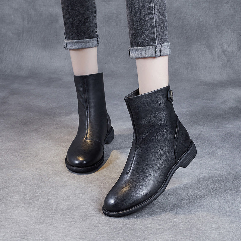 Women's British Style Fashion Chelsea Booties Flat Skinny Women's Leather Boots
