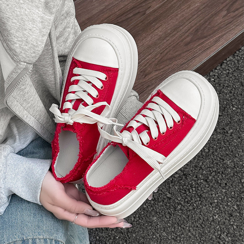 Women's Korean Brushed Platform Summer Big Toe Versatile Preppy Style Canvas Shoes
