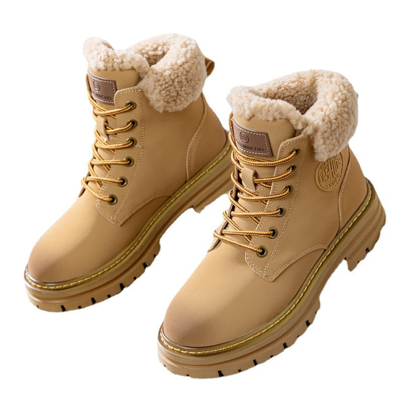 Women's Martin Genuine Lamb Wool Short Thick Bottom Women's Leather Boots