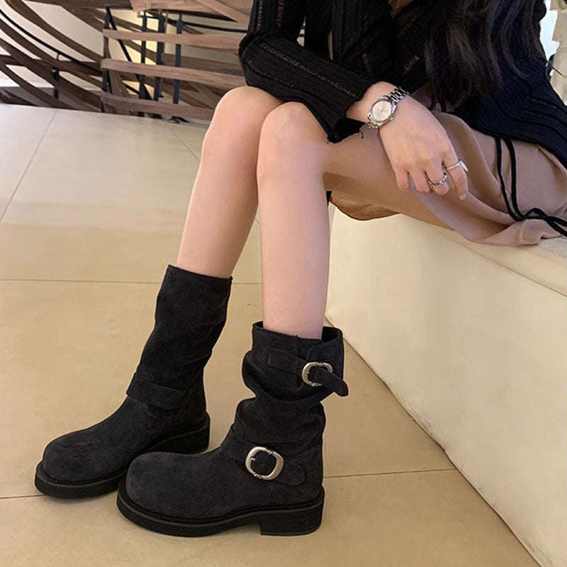 Women's Martin British Retro Knee-high Chunky Round Toe Boots