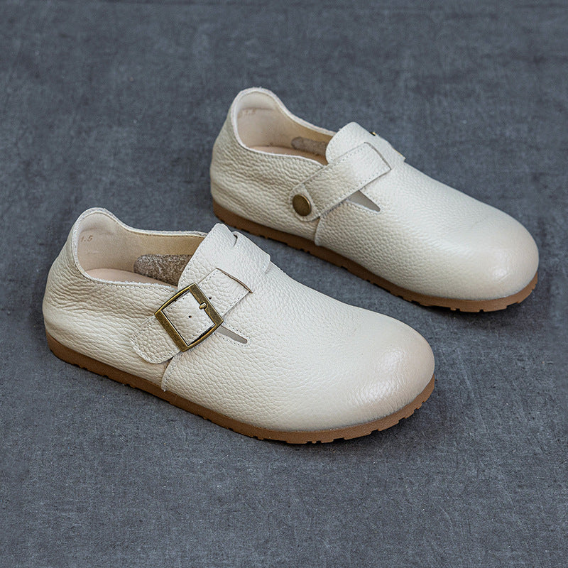 Women's Layer Cowhide Spring Soft Bottom Surface Loose Comfortable Retro Simple Women's Casual Shoes