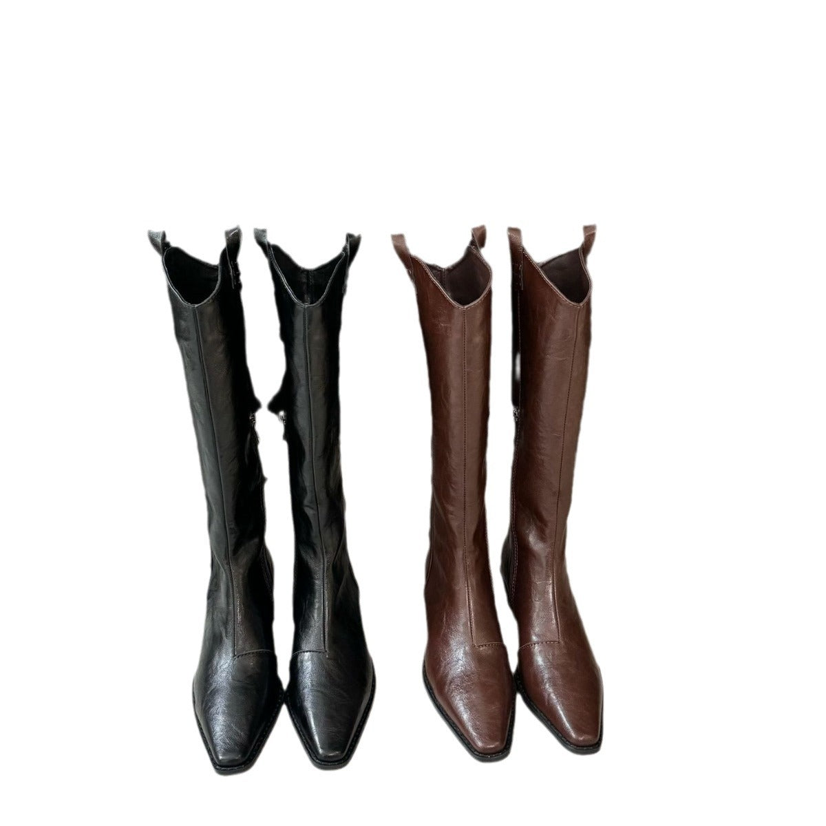 Solid Color V Cut Knight Female Retro Easy Matching Women's Leather Boots