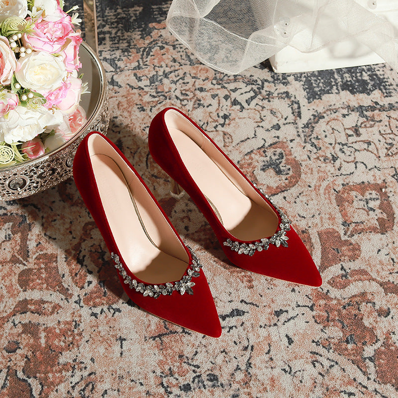 Red Wedding Small Size Rhinestone Toast Clothing Heels