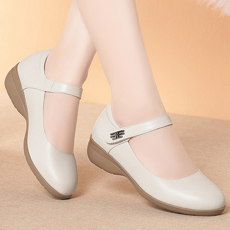Women's Pumps Soft Bottom Nurse Flat Surface Large Leather Shoes
