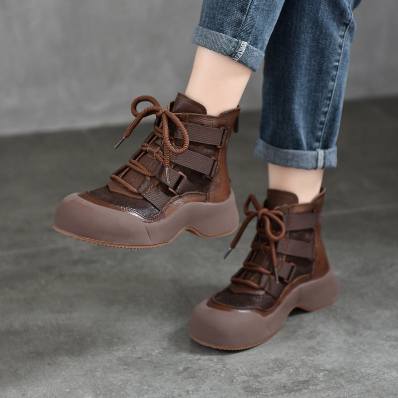 Women's Handmade Retro Roman Thick Bottom Martin Fire Cowhide Boots