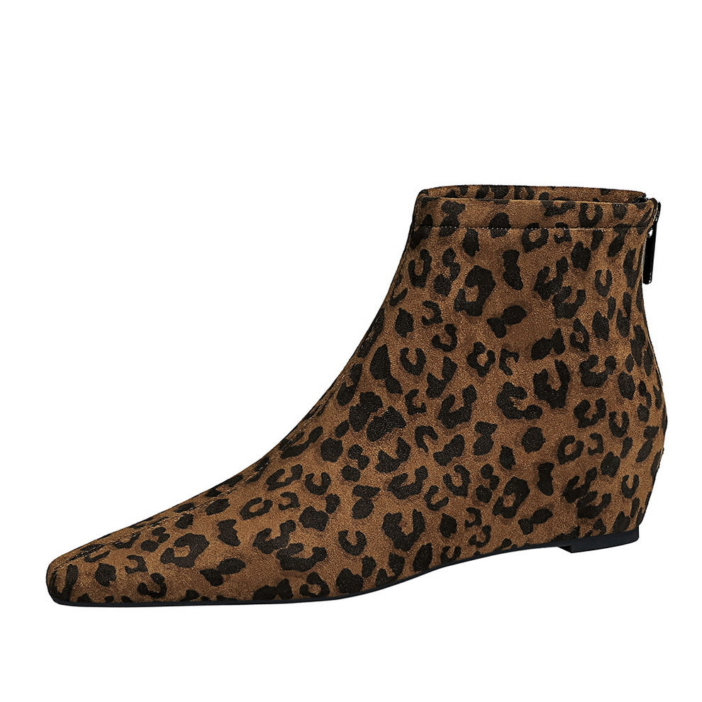 Sexy Ankle Height Increasing Insole Wedge Mid Back Zipper Leopard Heels