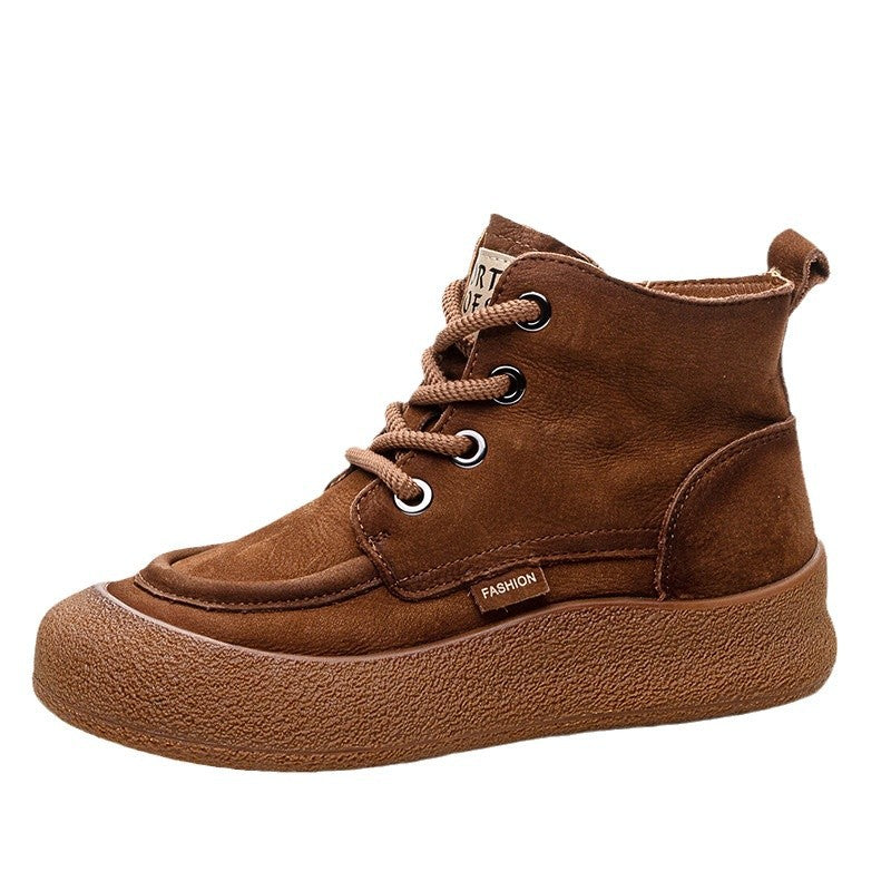 Women's First Layer Cowhide Frosted Handmade Retro Platform Side Boots
