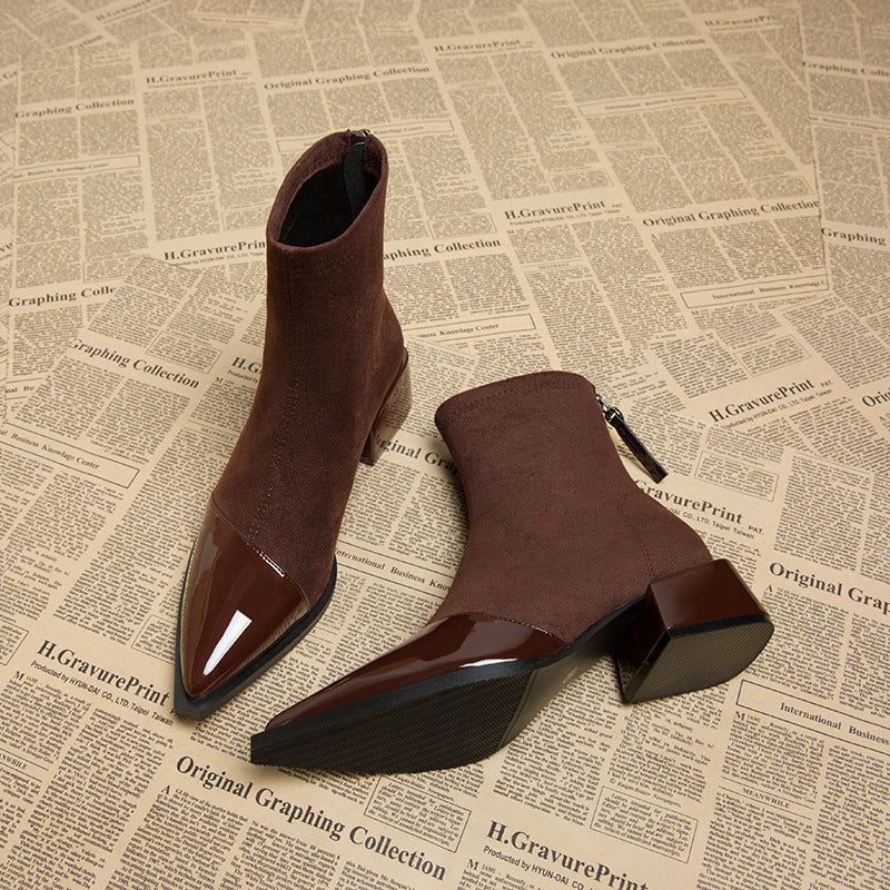 Women's Skinny Fashionable Booties Korean Style Ankle Women's Leather Boots