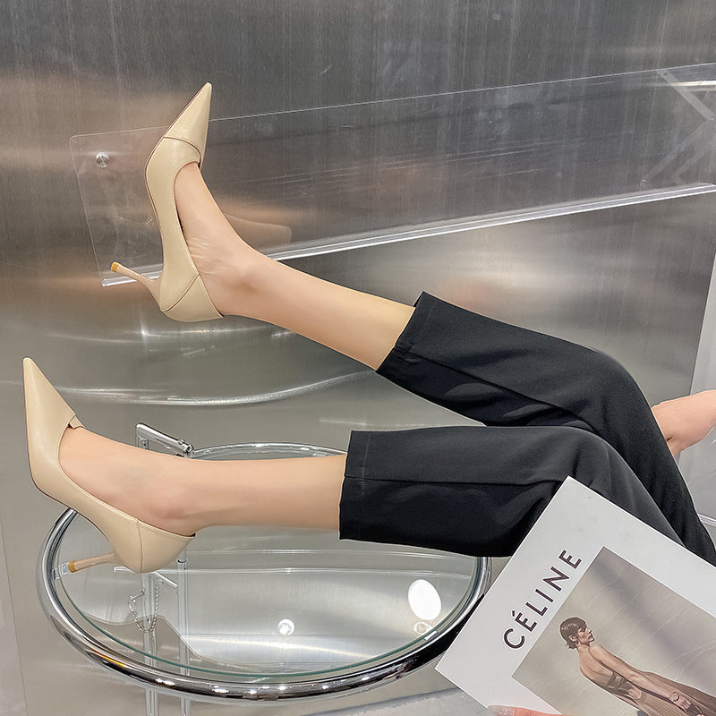 Women's High Stiletto Spring Versatile Pointed Black Commuter Women's Shoes