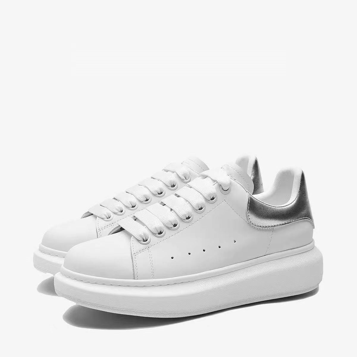 Women's White Platform Heightened Genuine Couple Sneakers