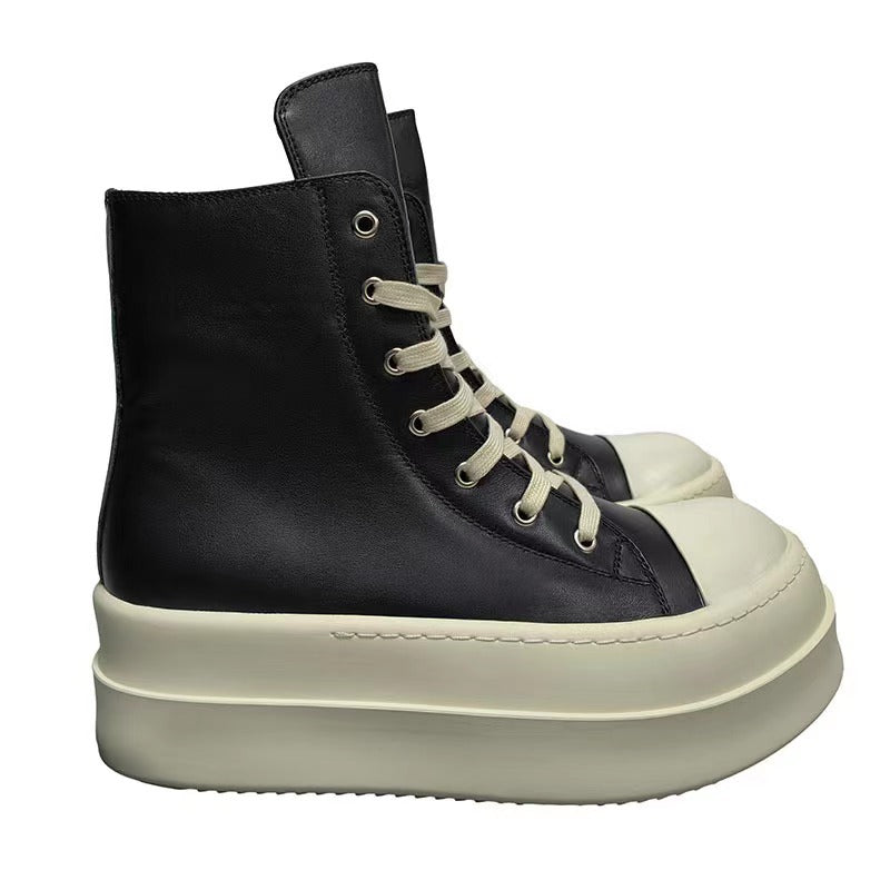 Women's & Men's Dark Platform Cowhide Heighten Plus Size Sneakers