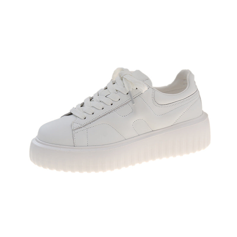 Women's Layer Cowhide Platform White Spring Sports Women's Casual Shoes