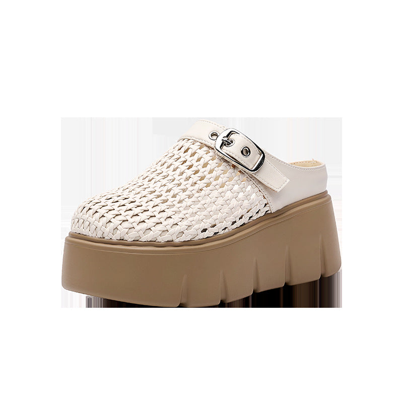 Women's Toe Half Outer Wear Thick Bottom Summer Woven Slippers