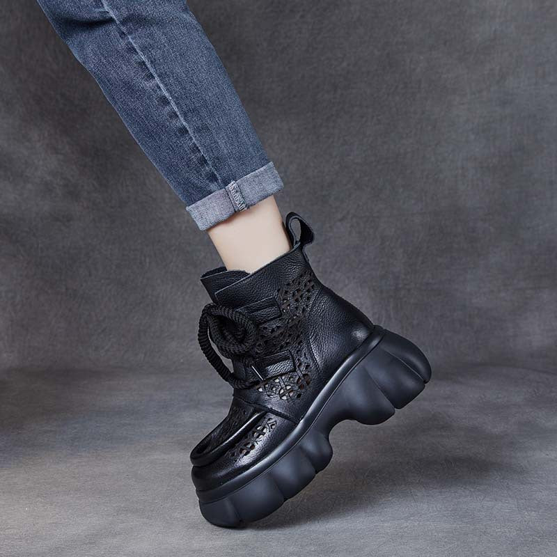 Women's Roman Retro High-heeled With Ethnic Hollow Booties Platform Sandals