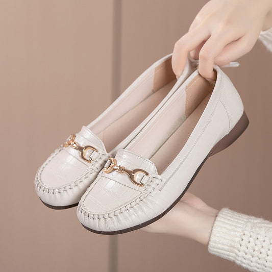 Color Metal Decorative Flat Bottom Pumps Low Casual Shoes