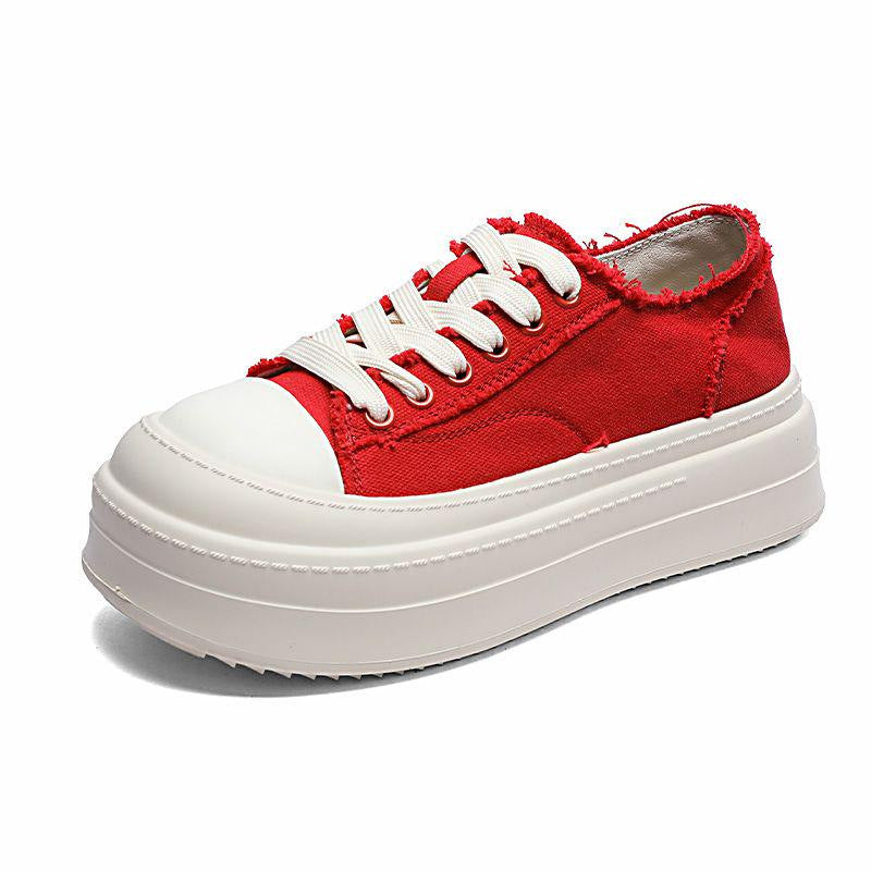 Women's Korean Brushed Platform Summer Big Toe Versatile Preppy Style Canvas Shoes