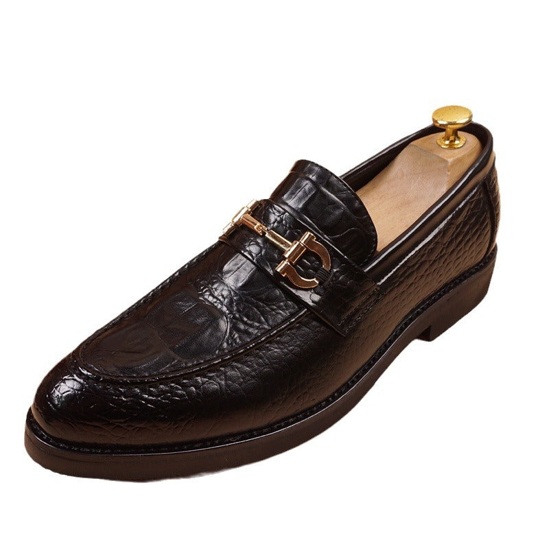 Men's Retro Crocodile Pattern Fashion Pointed One Pedal Hair Stylist Korean Men's Business Leather Shoes