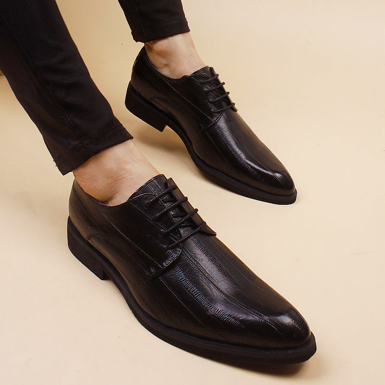 Men's Korean Style Pointed Toe Business Fashion Height Increasing Insole Leather Shoes