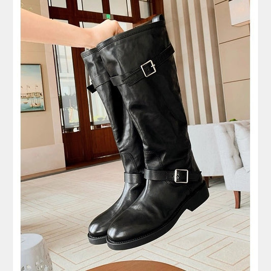 Women's Mom Leg Fine Out Of The Street Cowhide Women's Leather Boots