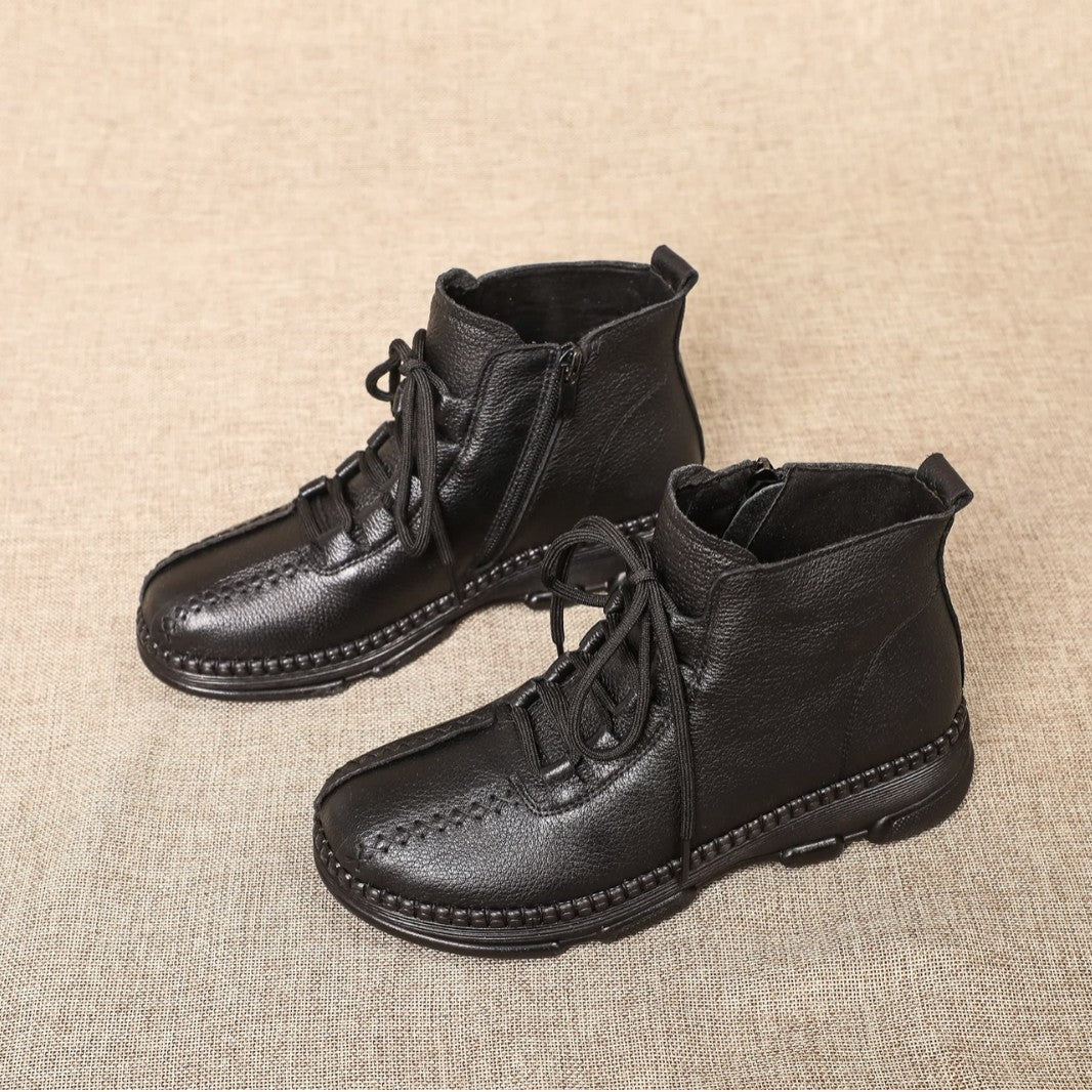 Women's Fleece Lined Padded Warm Keeping Mother's Soft Bottom Waterproof Fashion Women's Leather Boots