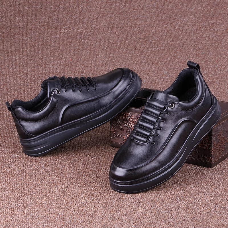 Men's First Layer Cowhide Autumn Platform Sports Leather Shoes