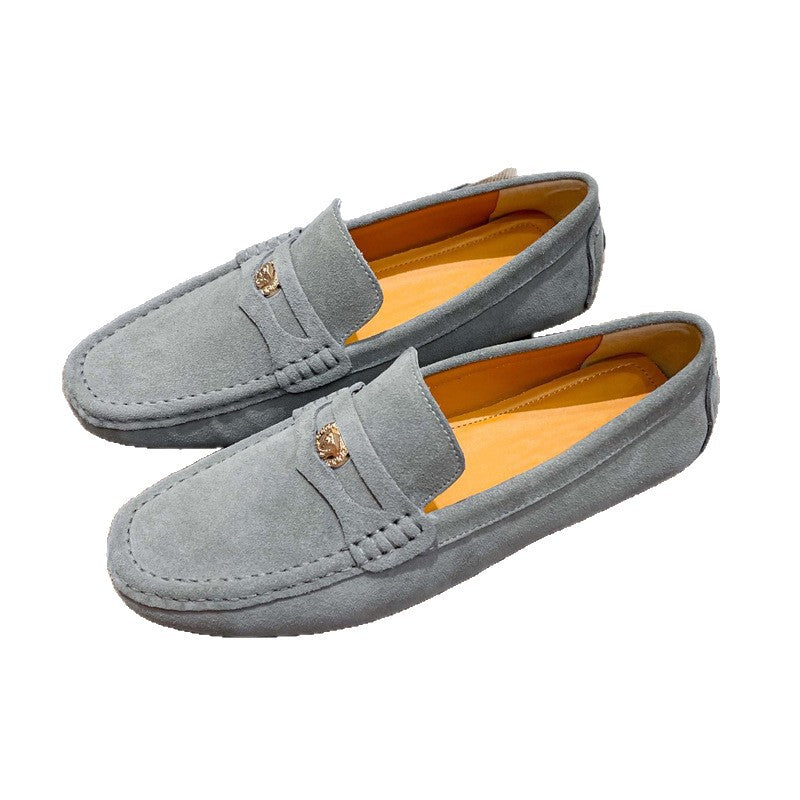 Men's Matte Cowhide Breathable One Pedal Gray Loafers/doug Shoes