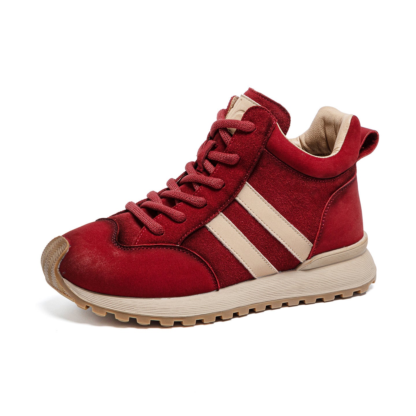 Women's Cowhide German Training Autumn Genuine Retro Lace Up Increased Women's Cotton Shoes