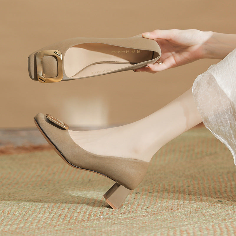 Women's Square Toe High Light Suede Sheepskin Insole Women's Fashion Shoes