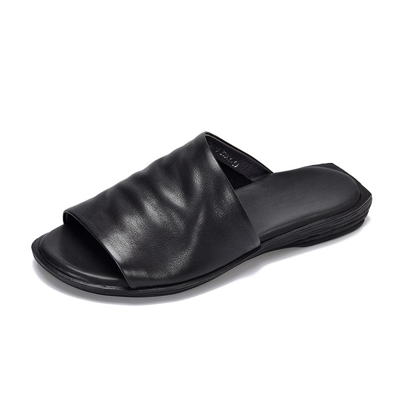 Women's Summer Outdoor First Layer Cowhide Retro Bottom Easy Flat Slippers