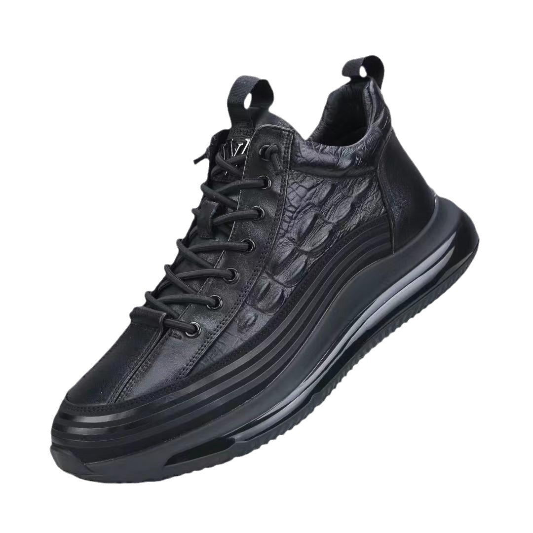 Men's Top Layer Cowhide High Air Cushion Soft Bottom Crocodile Embossed Men's Shoes