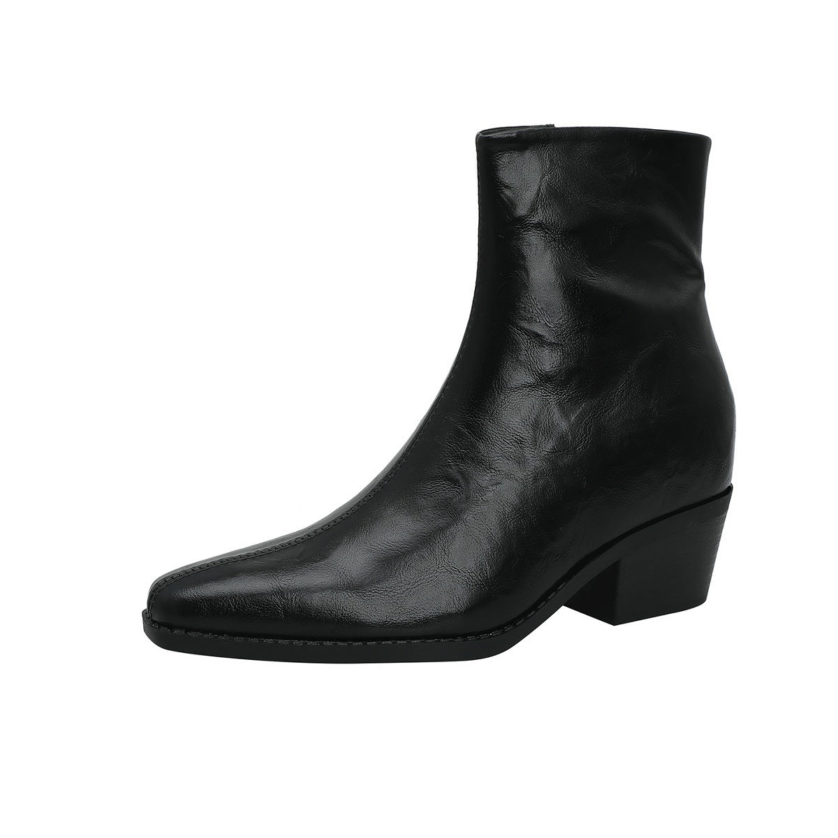 Women's Cowhide Version Height Increasing Insole High Small Chunky Martin French Women's Leather Boots