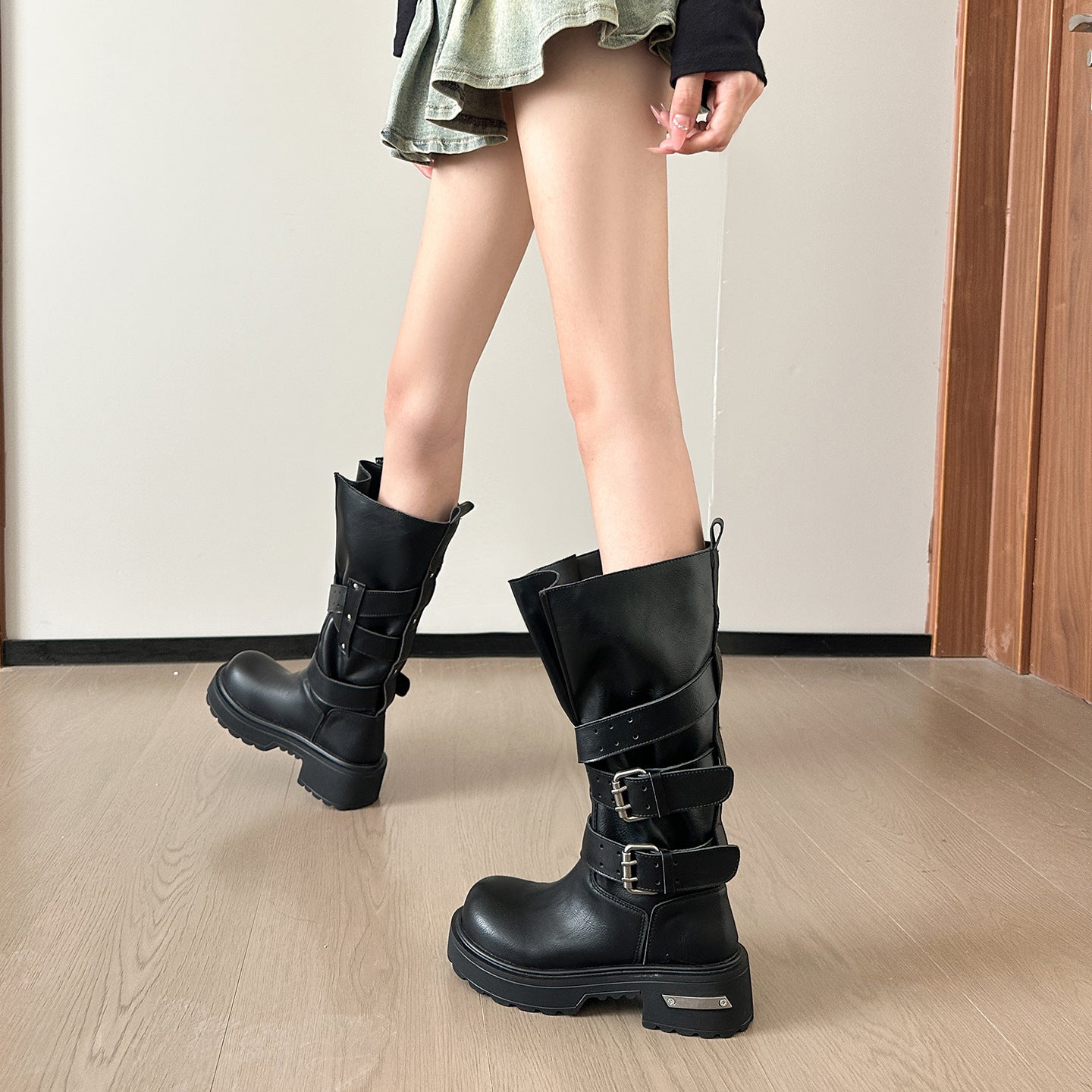 Women's Buckle Knight Big Head Thick Bottom Boots