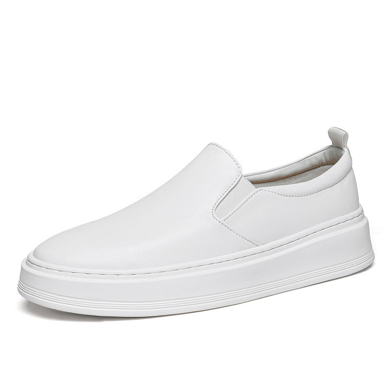 Men's One Pedal Board White Spring Slip-on Leather Shoes